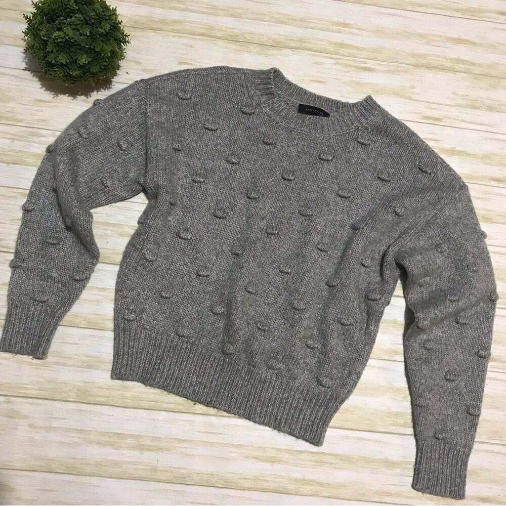 Ann Taylor Gray Wool Blend Popcorn Knit Crew Neck Pullover Sweater‎ Size Small